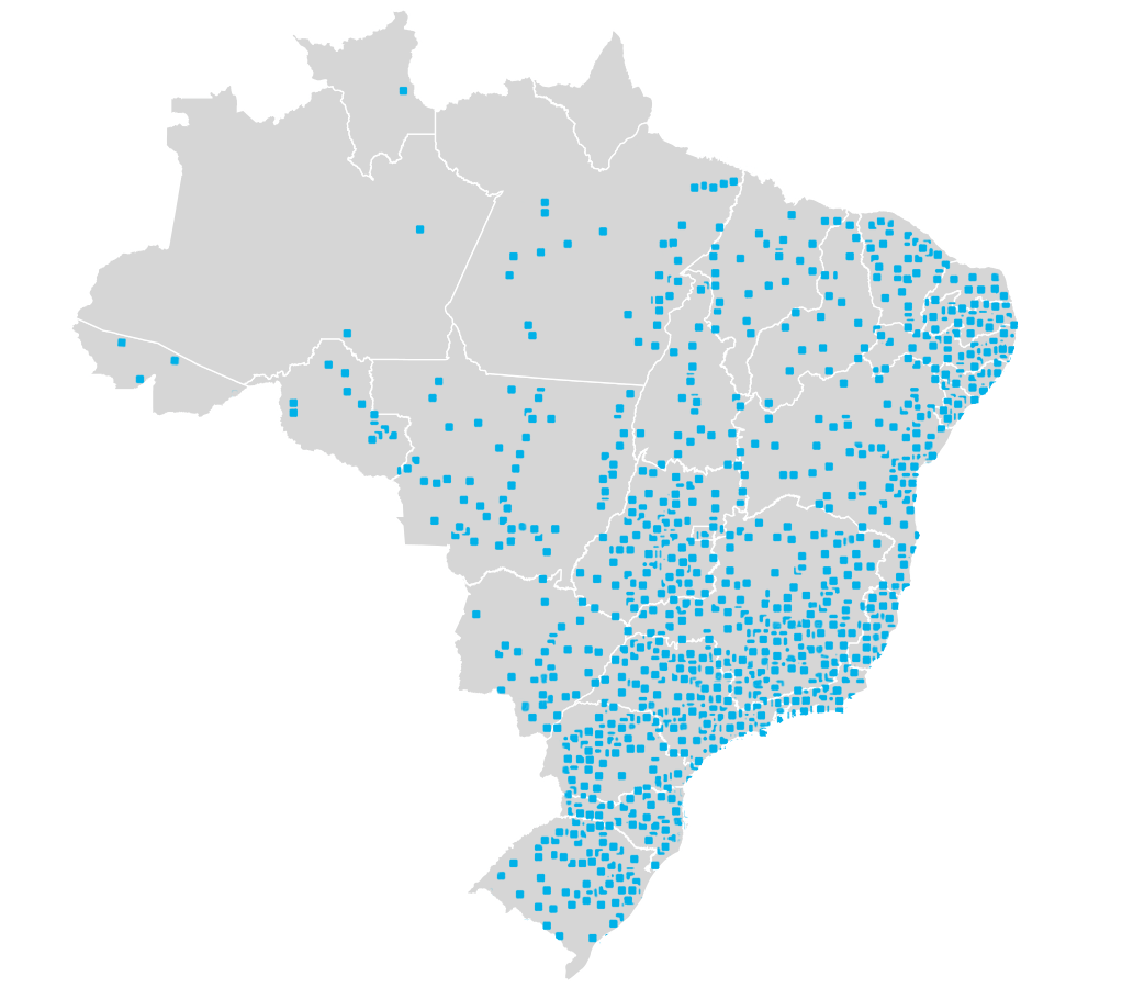 Mapa do Brasil com prestadores conectados na Veniti